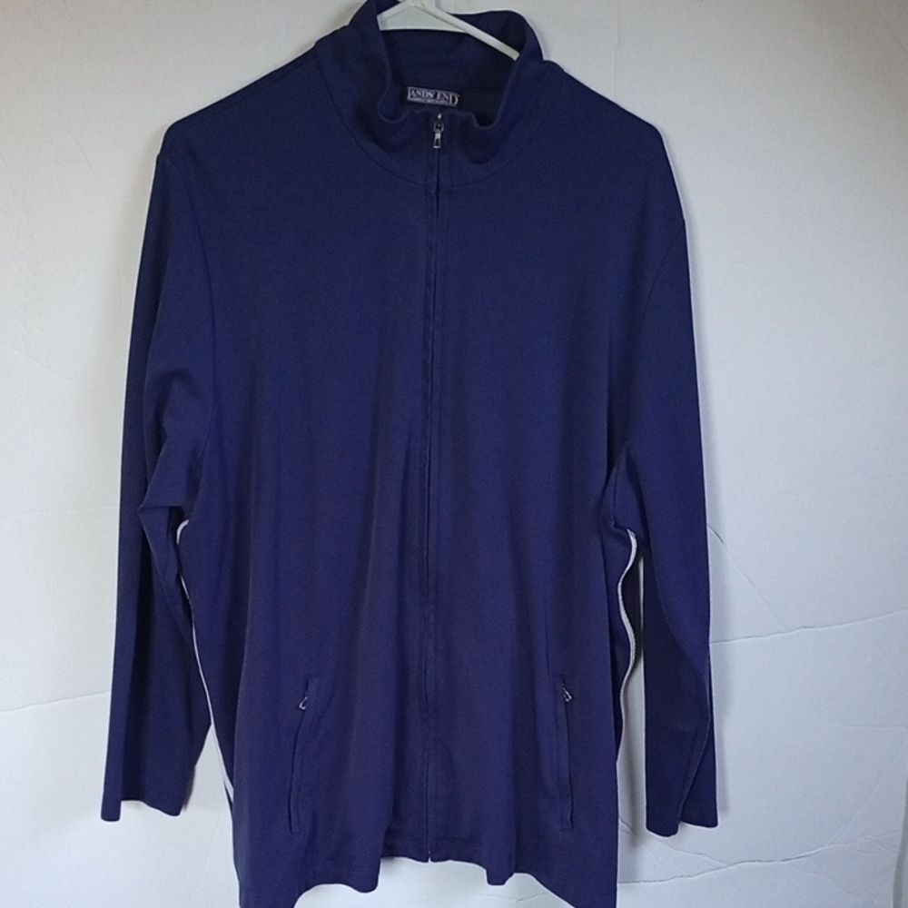 3X Lands' End Blue Men's Full Zip Up Lightweight Fall Striped Collared Jacket